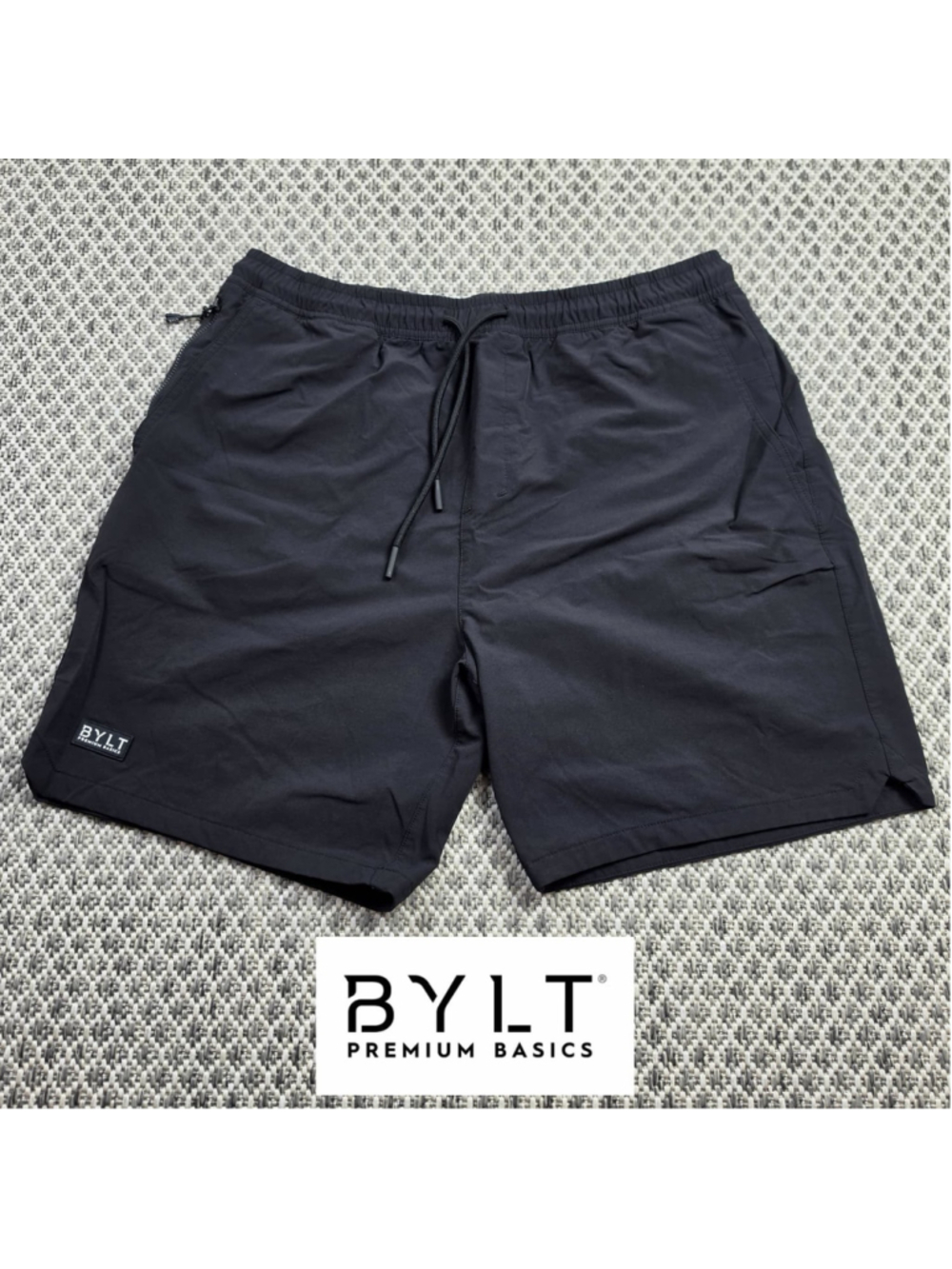 BYLT Premium Basics Mens XL Black Athletic Shorts Drawstring Zip Pockets